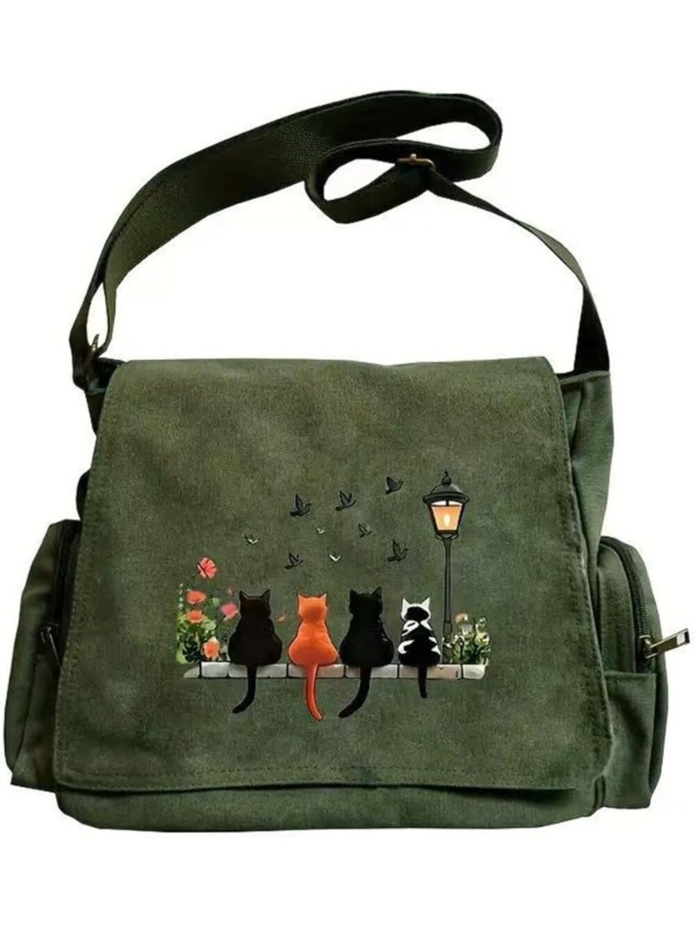 🎃Women's Four Kitten Pattern Messenger Bag Canvas Crossbody Bags Purses Pockets
